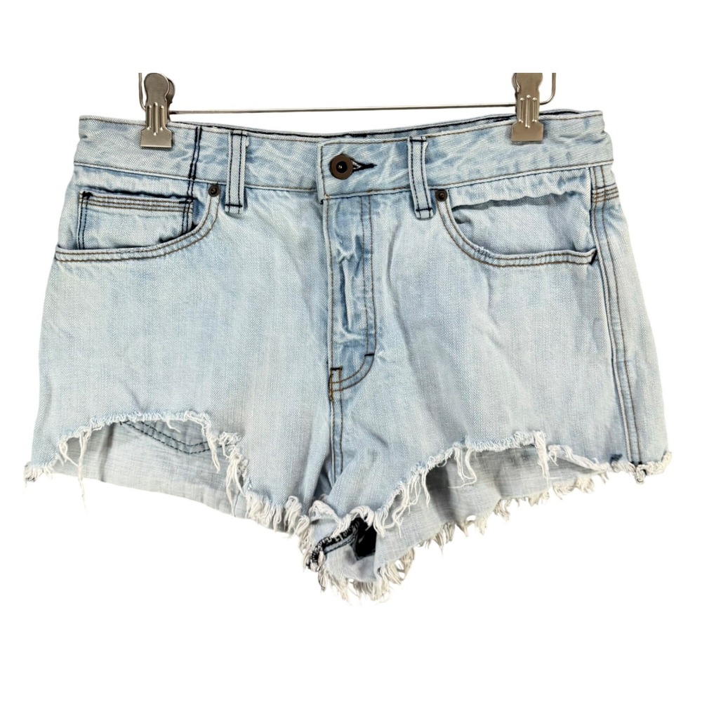 Free People Cutoff Denim Shorts Women 29 Light Wash Blue Raw Hem Festival Grunge